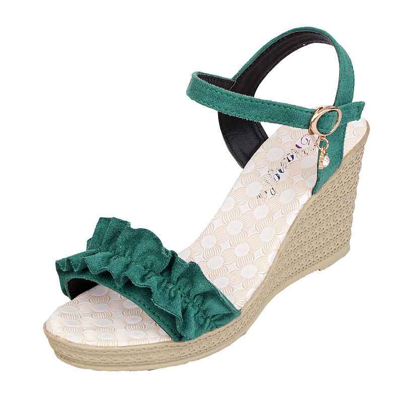Heeled Sandals With Sweet Lace Fashion Diamond Toe Thick Slope Heel Sandals For Women