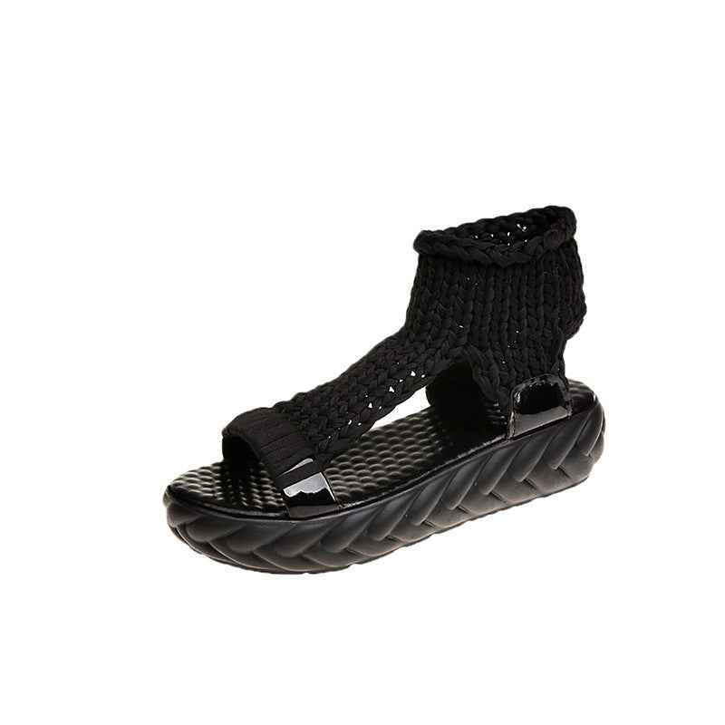 Elevated Woolen Sandals For Women With  Toe For Summer Korean Edition