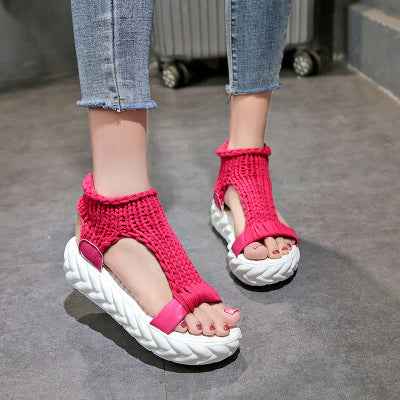 Sandales en laine surélevées pour femmes avec bout ouvert, édition coréenne pour l'été