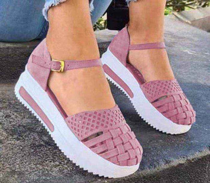 Sandales d'été pour femmes à bout fermé, semelle épaisse et boucle à inscription, nouvelle mode