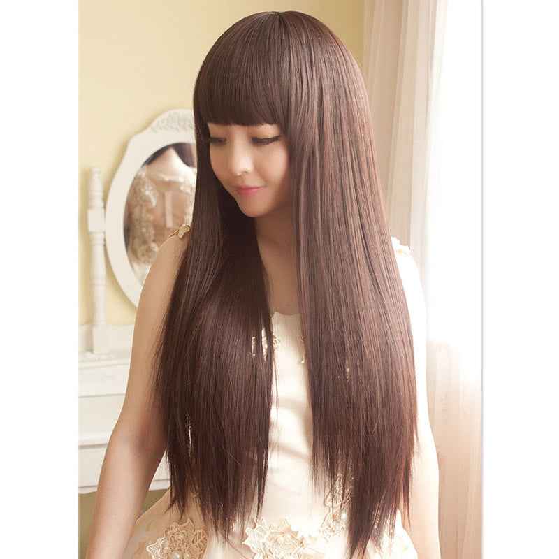 Wig Female Long Straight Hair Long Hair With Bangs And Pear Flower Head