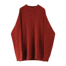 Womens Red Twisted Cable-Knit Pullover Sweater For FallWinter