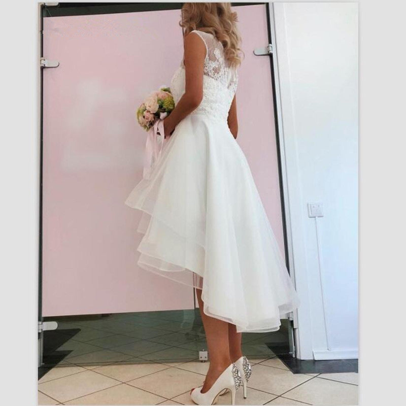 New Style Wedding Dress Short Front And Long Lace Simple Short by Mirlaine Univers
