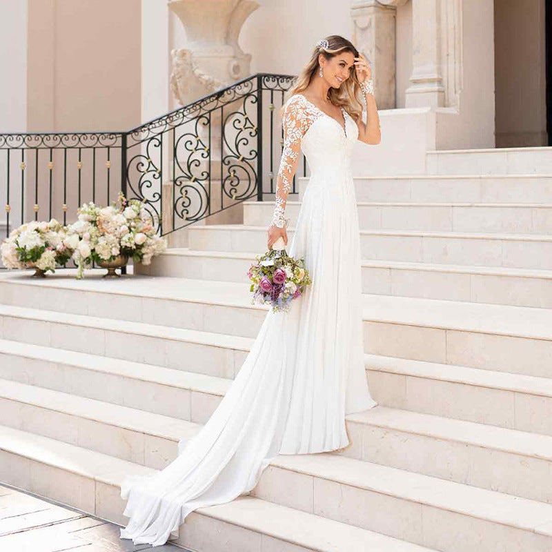 Sexy Backless Deep V-neck Wedding Dress Women White Evening Dress by Mirlaine Univers