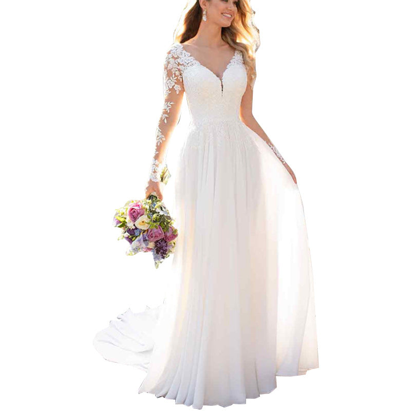 Sexy Backless Deep V-neck Wedding Dress Women White Evening Dress by Mirlaine Univers