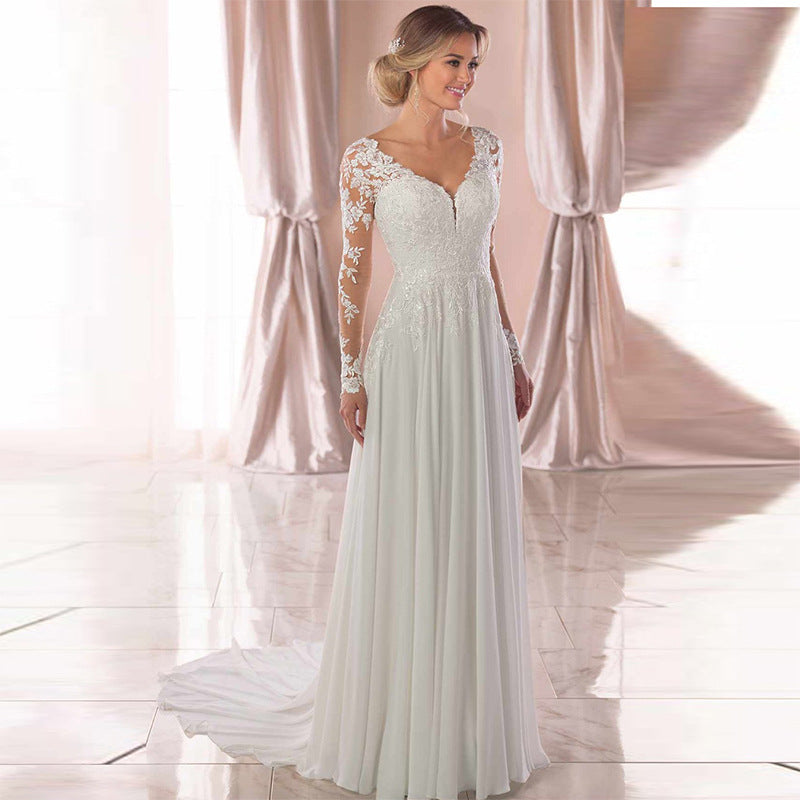 Sexy Backless Deep V-neck Wedding Dress Women White Evening Dress by Mirlaine Univers