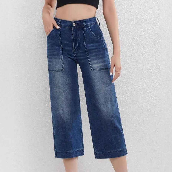 Jean droit extensible raccourci