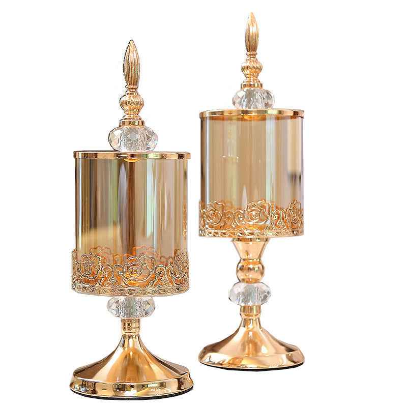European Crystal Glass Storage Tank With Lid Decorative Ornaments