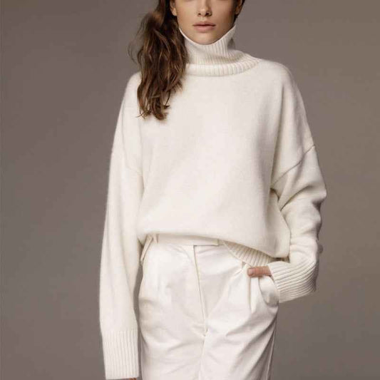 High Collar Loose Knitted Top Sweaters Women's Clothing