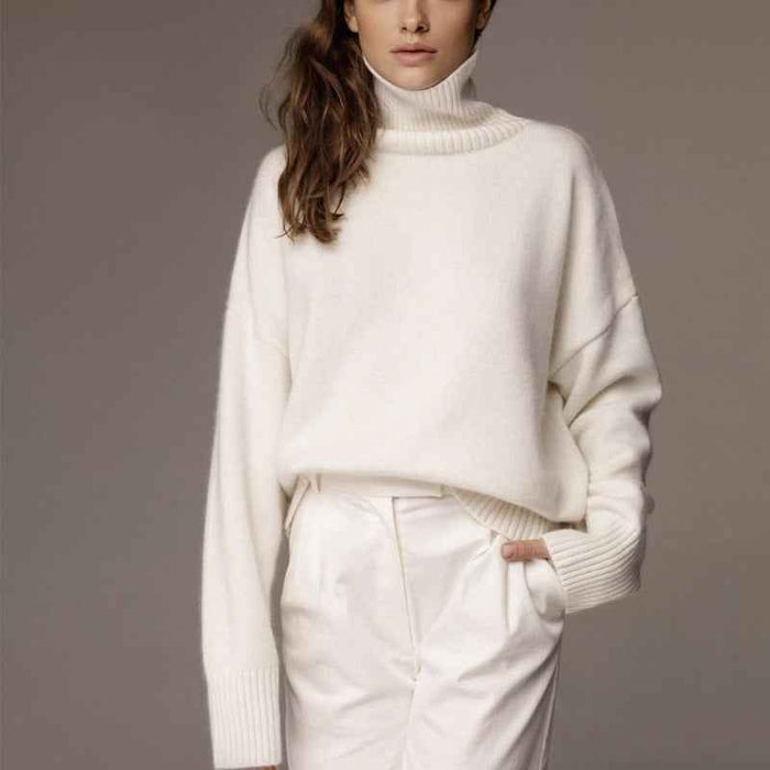High Collar Loose Knitted Top Sweaters Women's Clothing