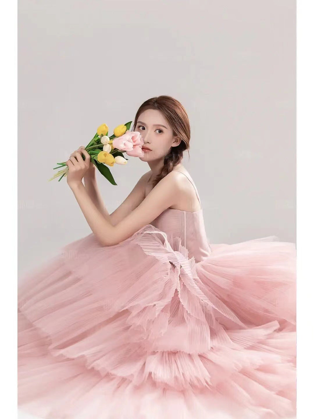 Elegant Girl's Wedding Photography Dress Pink White by Mirlaine Univers
