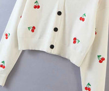 Long sleeve V-neck Straight Cherry Embroidered Cardigan Ssweater