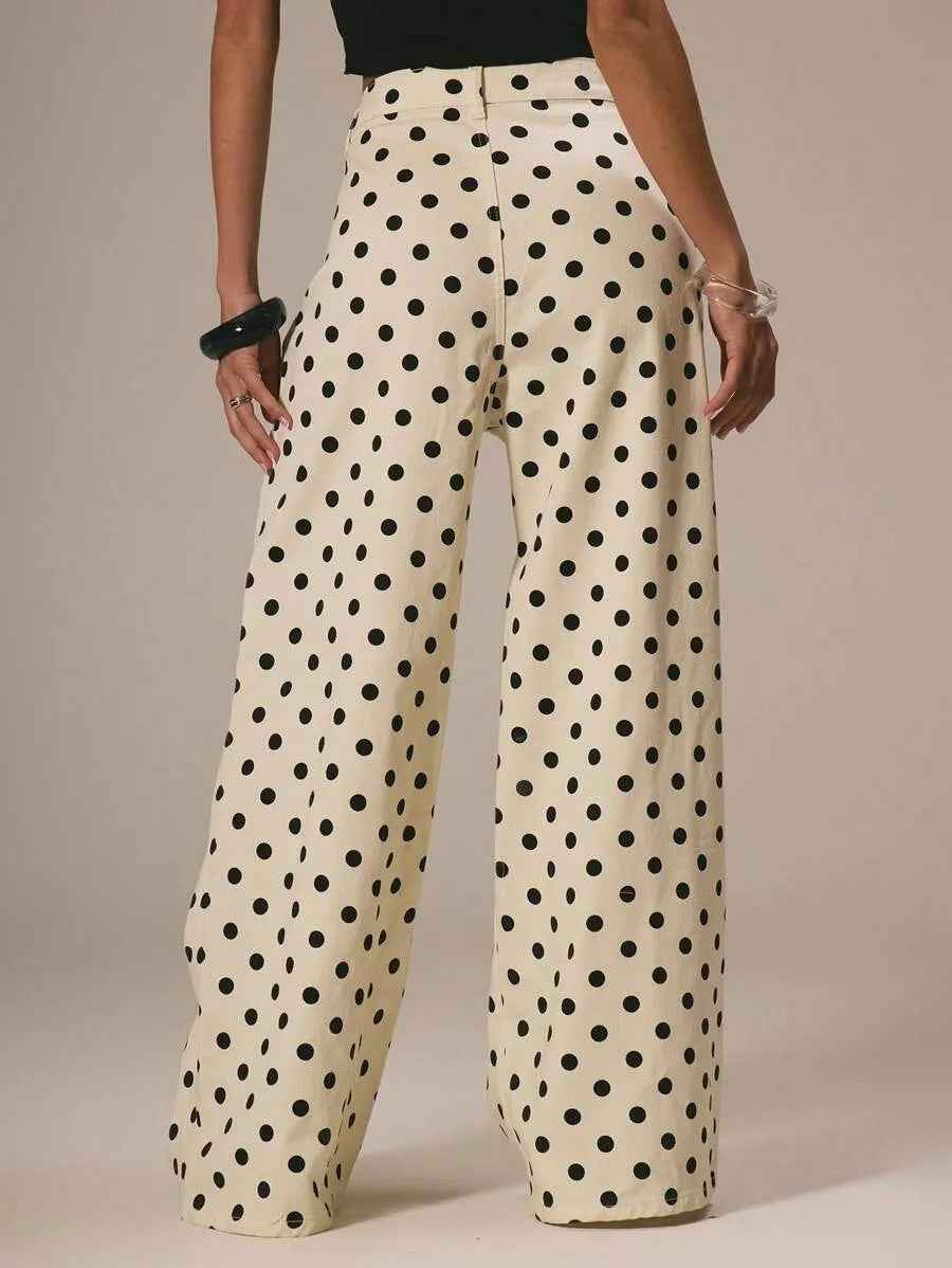 Casual Polka Dot Mid-rise Non-stretch Jeans