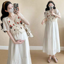 Fashionable Crochet Vest-Look Fake Two-Piece Maternity Dress