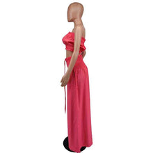 Summer Autumn Solid-Color Womens Casual Tube Top And High-Waist Drawstring Wide-Leg Pants
