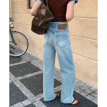 High-waisted Straight-leg Light Blue Jeans For Women