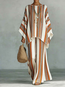 Women's Fashionable Printed Crew-Neck Casual Long-Sleeve Set
