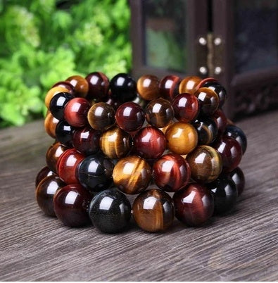 Tiger Eye Bracelet Natural Crystal Stone Buddha Bead Bracelet by Mirlaine Univers
