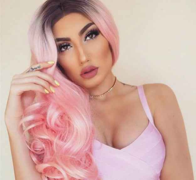 Black Gradient Wine Red Fluffy Big Wave Chemical Fiber Full Headgear