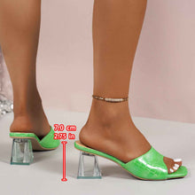 Square-toed High-heeled Slides Slippers Summer Fashion Transparent Crystal Square-heeled Sandals For Women Shoes
