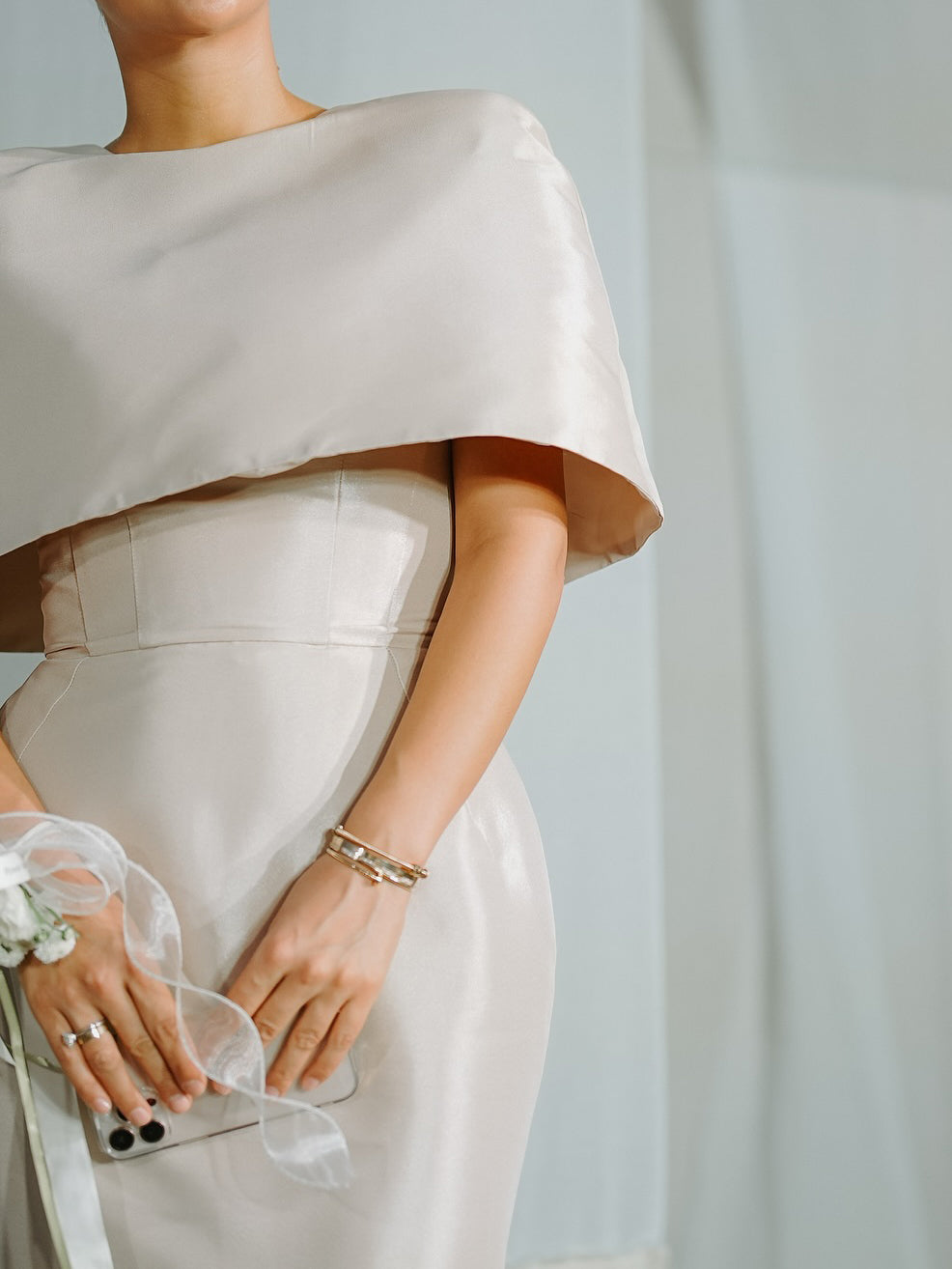 Satin Cape-style Top &Fitted Maxi Dress Set by Mirlaine Univers