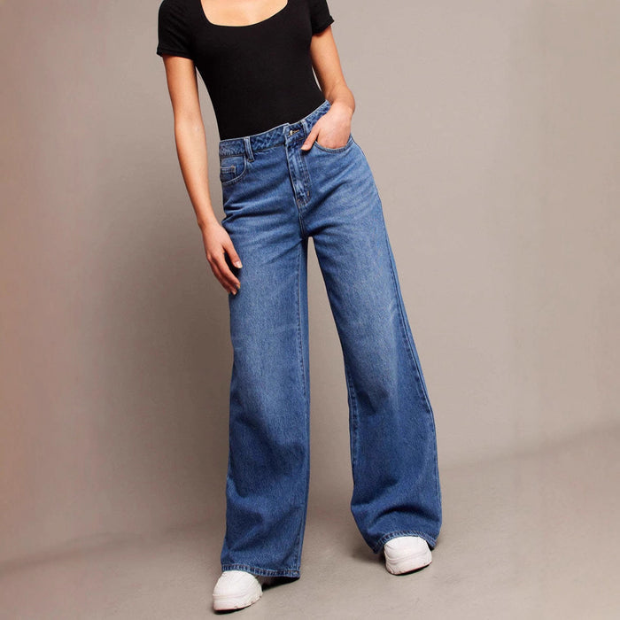 Retro Washed Loose-Fit Denim Jeans For Women
