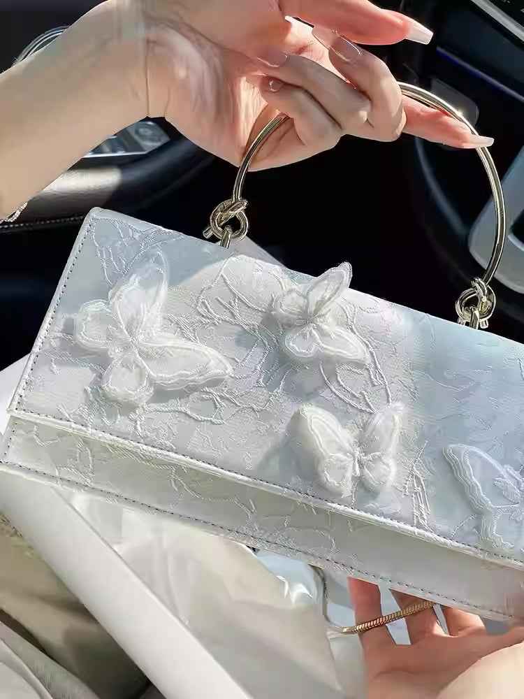 Niche Butterfly Love Flower White Small Square Bag Crossbody