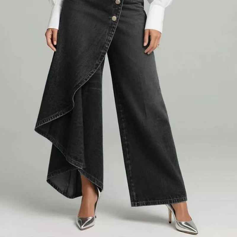 Denim Skort With Button Closure And Washed Finish For Women