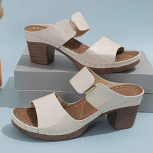 Chunky Heel Sandals Summer Round Toe Plaid Slides Slippers Fashion Outdoor High Heels Shoes For Women