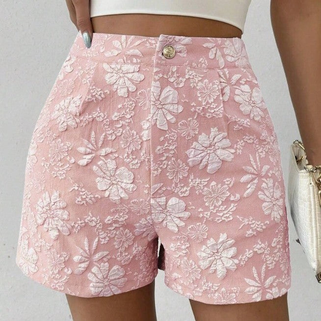Shorts droits élégants en jacquard texturé à taille haute