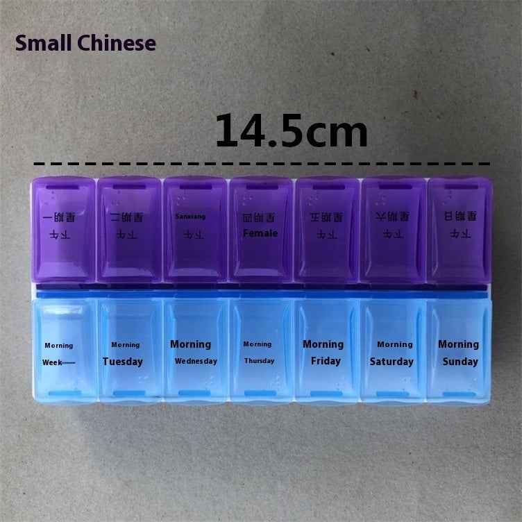 Big Small Size 14 Grid Week Pill Box Morning And Evening Color Week Pill Box Printing Russian English