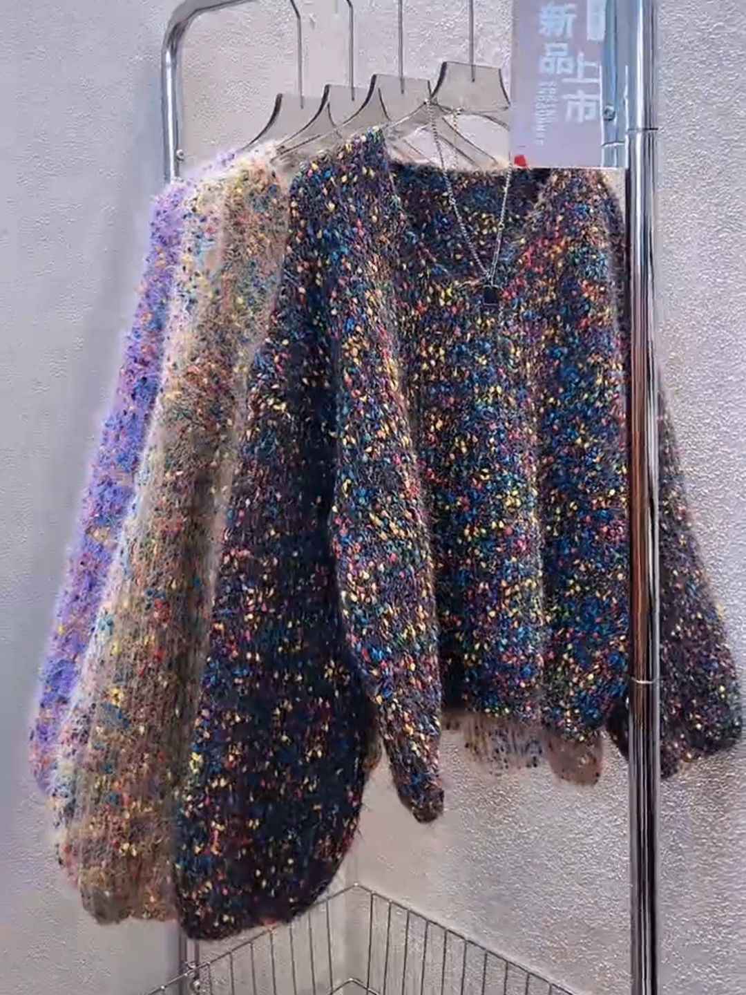 Women's V-neck Pullover Short Colorful Polka Dot Sweater