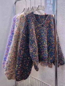 Women's V-neck Pullover Short Colorful Polka Dot Sweater