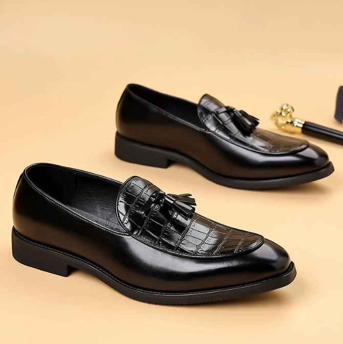 Mens Pointed-Toe British-Style Business-Casual Slip-On Leather Shoes