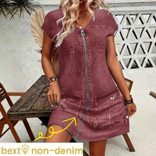 Milk Silk Fabric Denim-look Printed Short-sleeve Dress