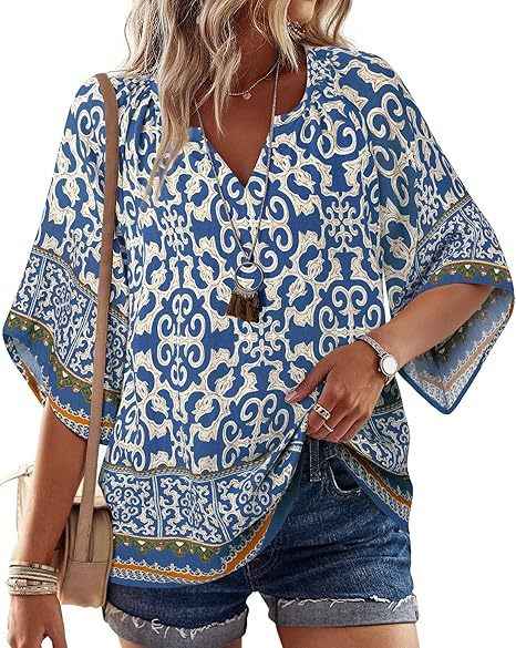 V-neck Printed Bohemian Country-Style Casual Loose Summer Top