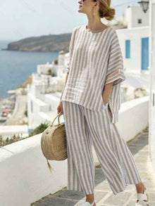 Summer Loose Casual All-Match V-Neck Ruffle-Sleeve Shirt Set