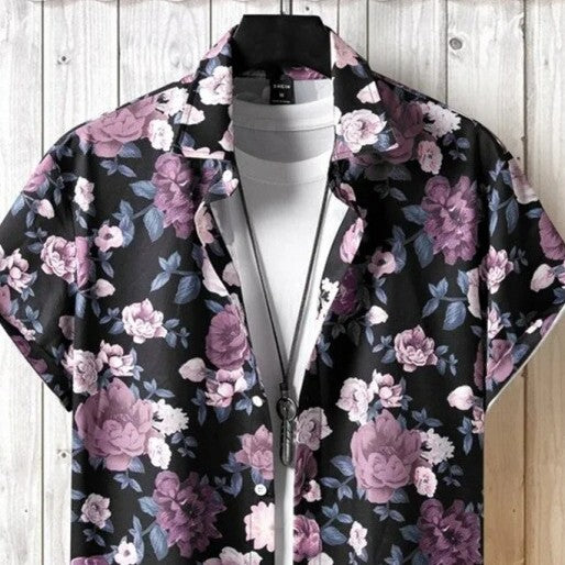 Chemise hawaïenne à manches courtes avec impression numérique 3D