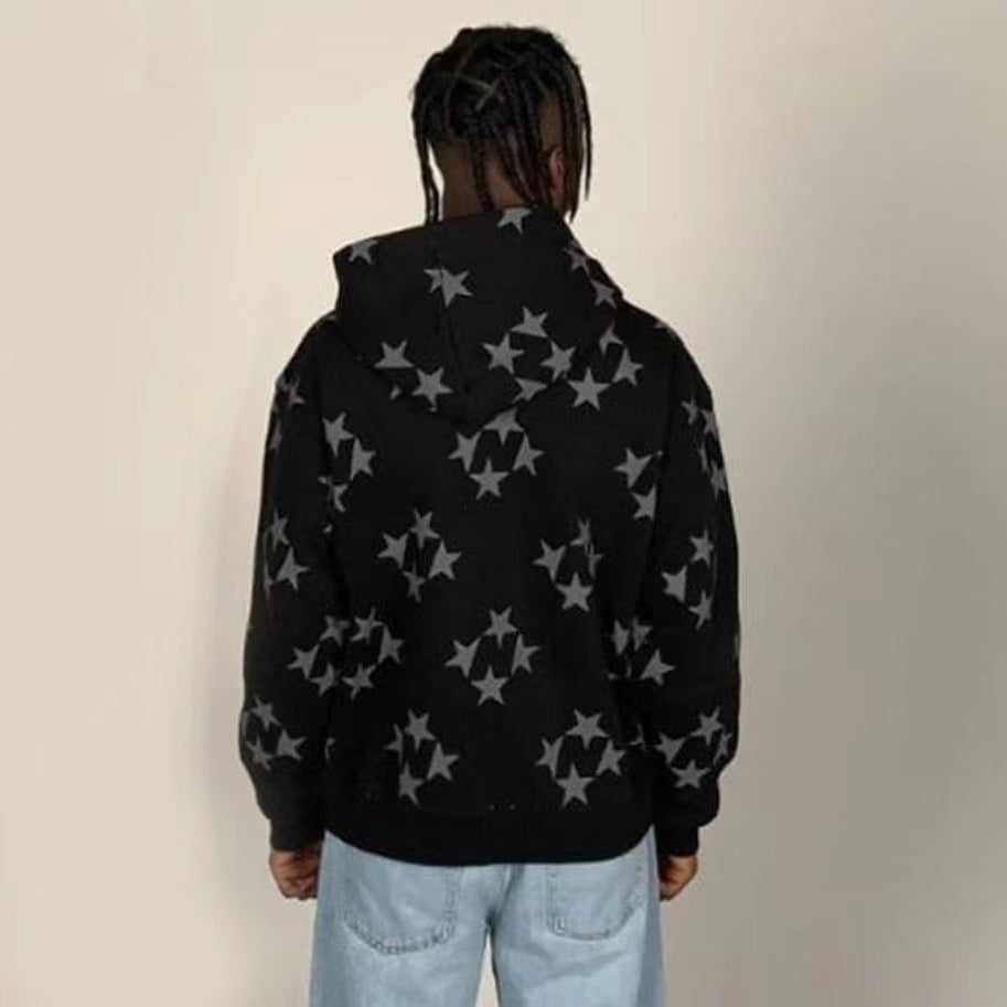 Stars Printed Zipper Hooded Cardigan Couple Fashion Outerwear Hoodies Sweatshirt Street Men Women Coat by Mirlaine Univers