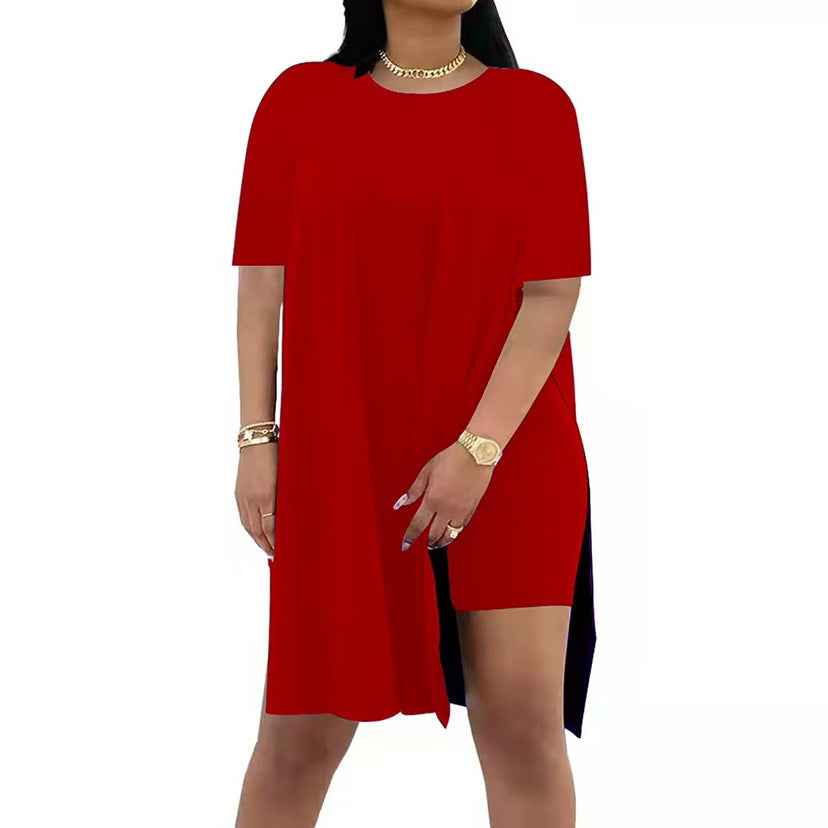 Summer Solid-Color Loose Crew-Neck Short-Sleeve Pants Two-Piece Set