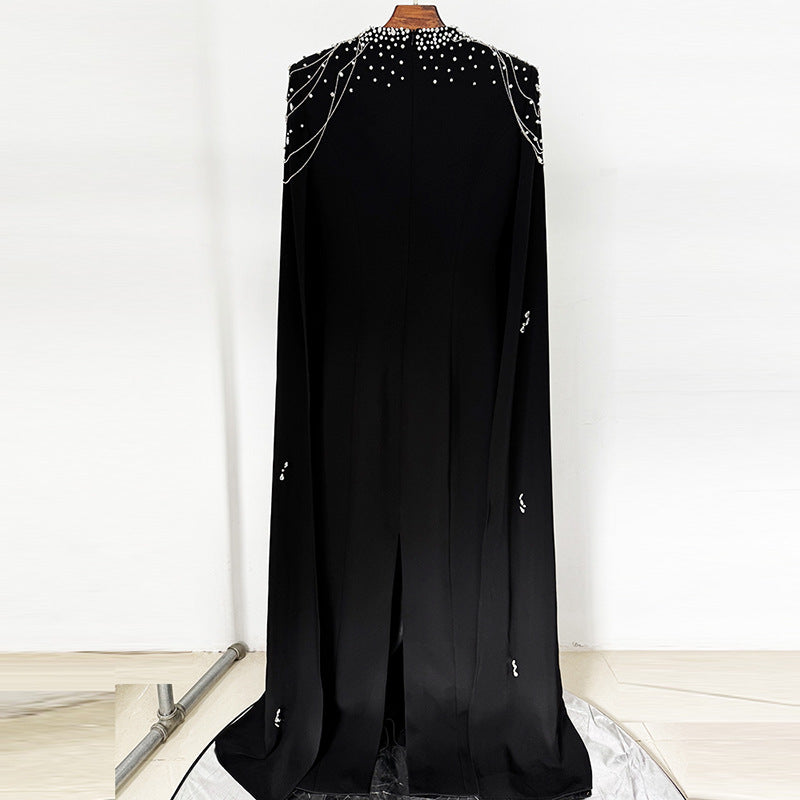 Beaded Lanyard Shawl Sleeve And Floor Long Dress by Mirlaine Univers