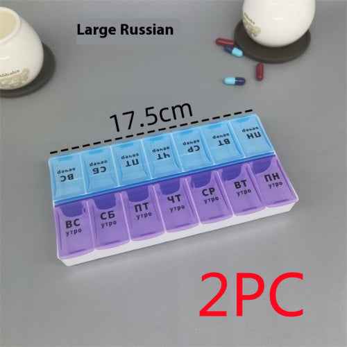 Big Small Size 14 Grid Week Pill Box Morning And Evening Color Week Pill Box Printing Russian English