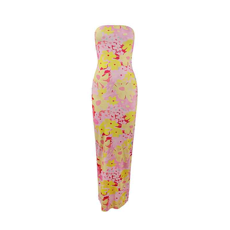 Womens Casual All-Match Fashionable Elegant Sexy Tube Dress Slim-Fit Long Dress