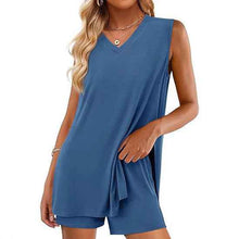 Casual Fashion V-neck Sleeveless Top And Shorts Set With Pockets
