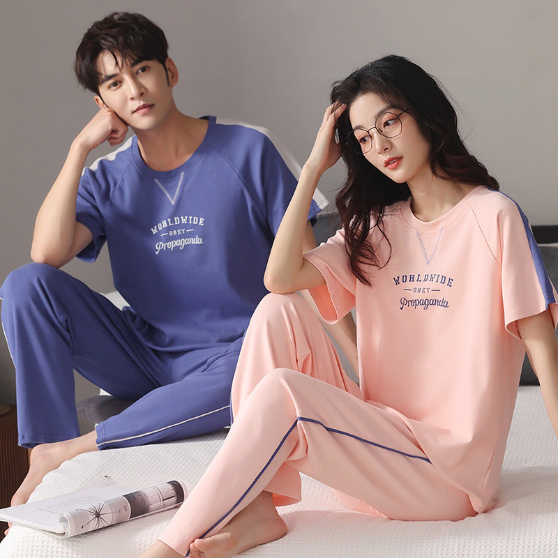 Couple Pajamas Cotton Red Animal Year Trousers Short Sleeve Home Clothes Set by Mirlaine Univers