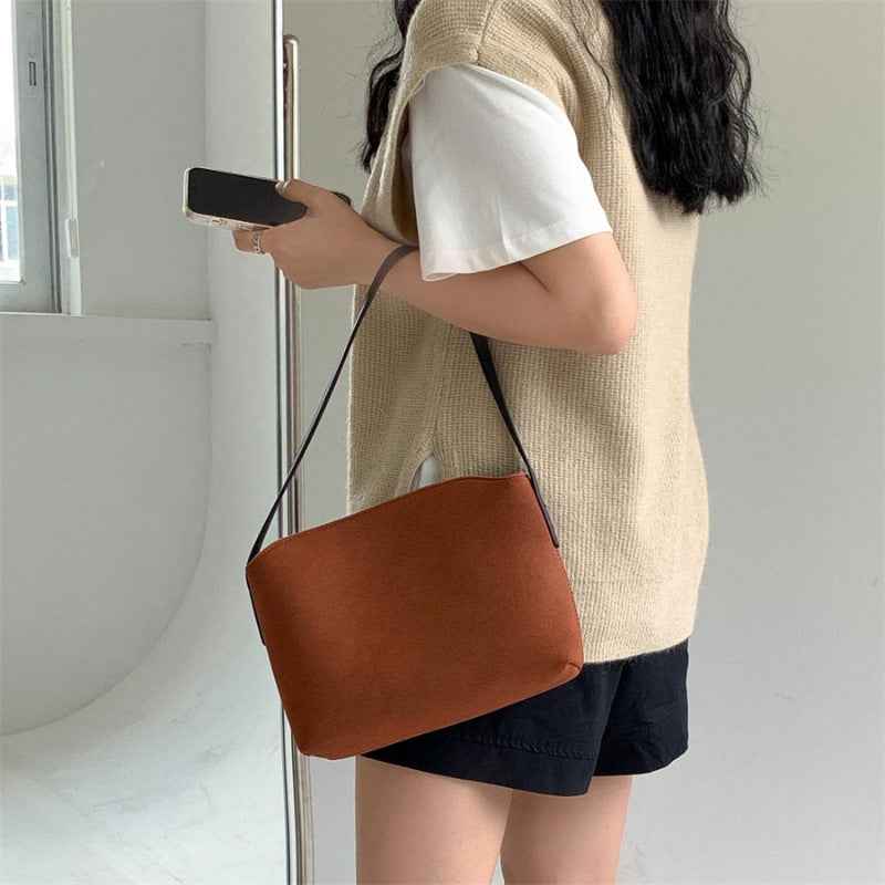 Retro Suede-Like Simple All-Match Tote Bag For Women
