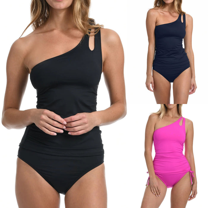 Bikini de bain femme uni à épaule dénudée style européen et américain