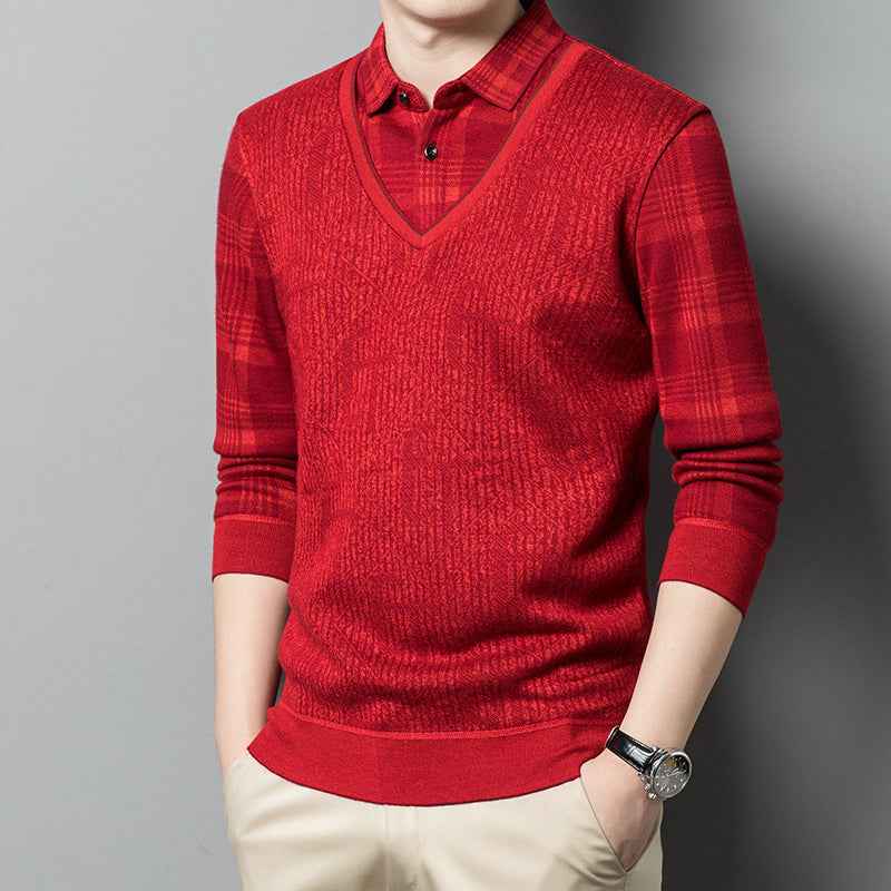 Fleece Lined Padded Warm Keeping Fake Two Pieces Sweaters