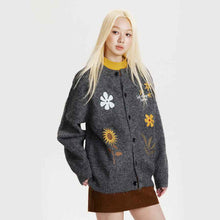 Retro Preppy Style Floral Embroidery Cardigan Sweater