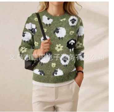 Hot-selling Crew-neck Color-block Loose-fitting Fashionable Pullover Knit Sweater